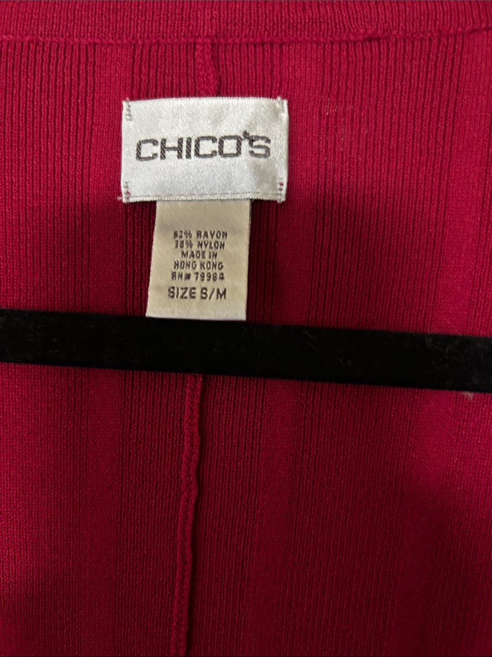 Chico's Open-Front Ribbed Cardigan - Raspberry Red. S/M - Picture 3 of 4